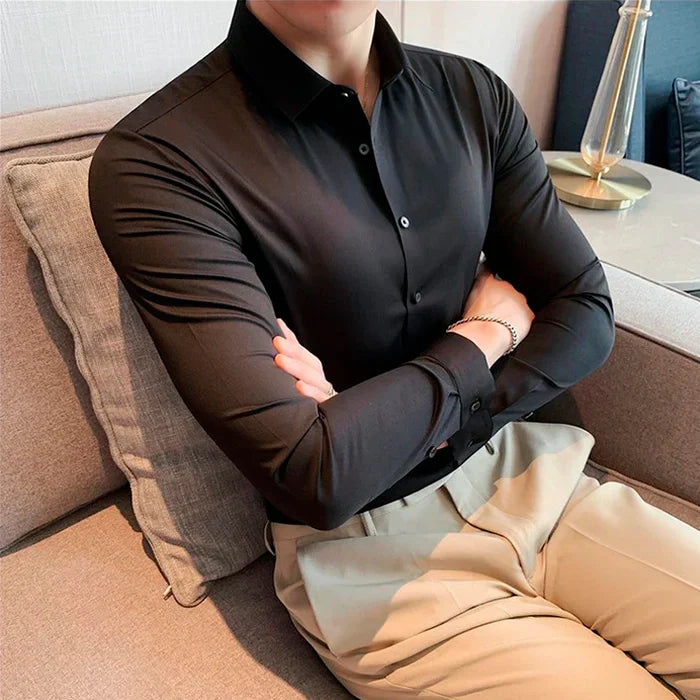 Camisa Manga Larga Unicolor Cuello Mao