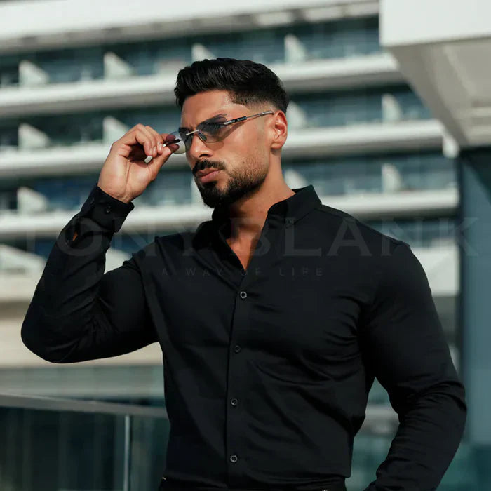 Camisa Manga Larga Unicolor Cuello Mao