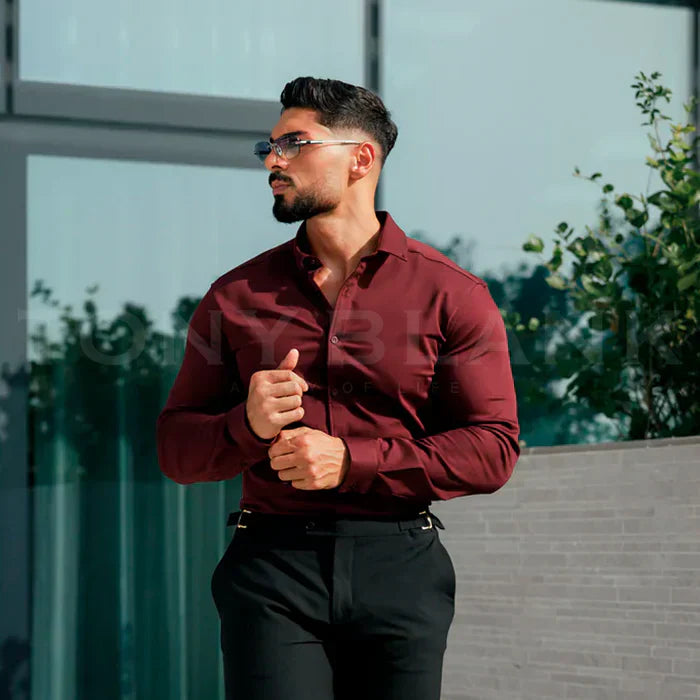 Camisa Manga Larga Unicolor Cuello Mao